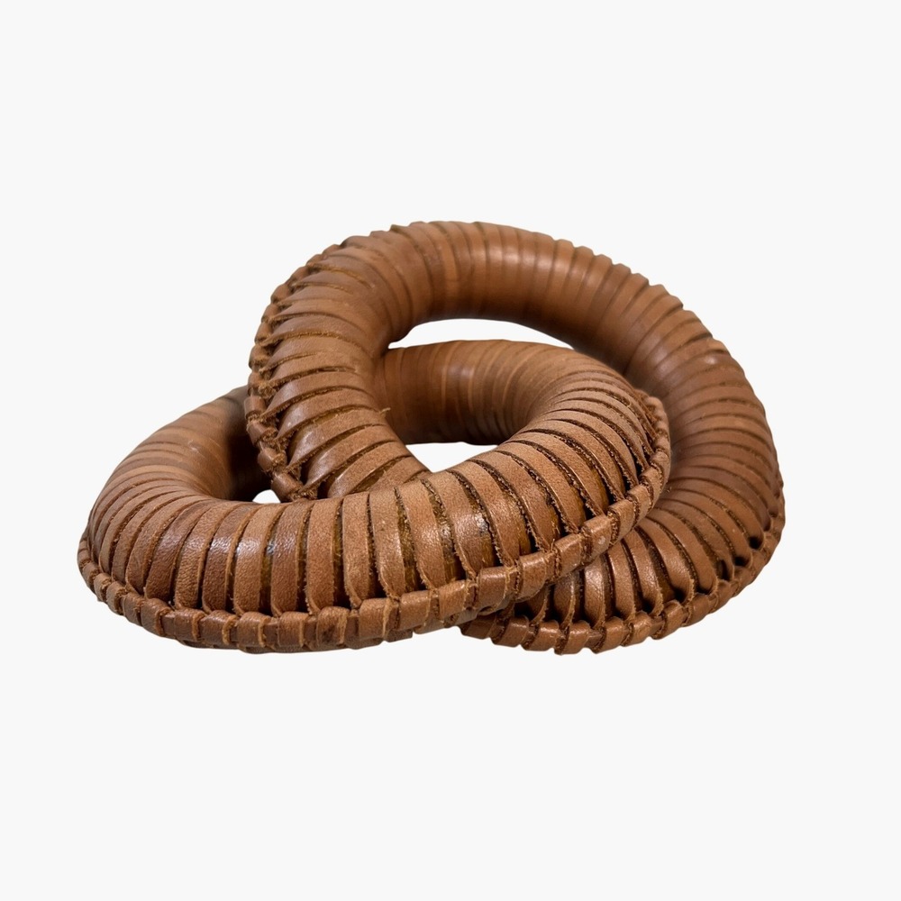 Woven Leather Interlocking Rings Interior Decorative Sculpture Brown Boho